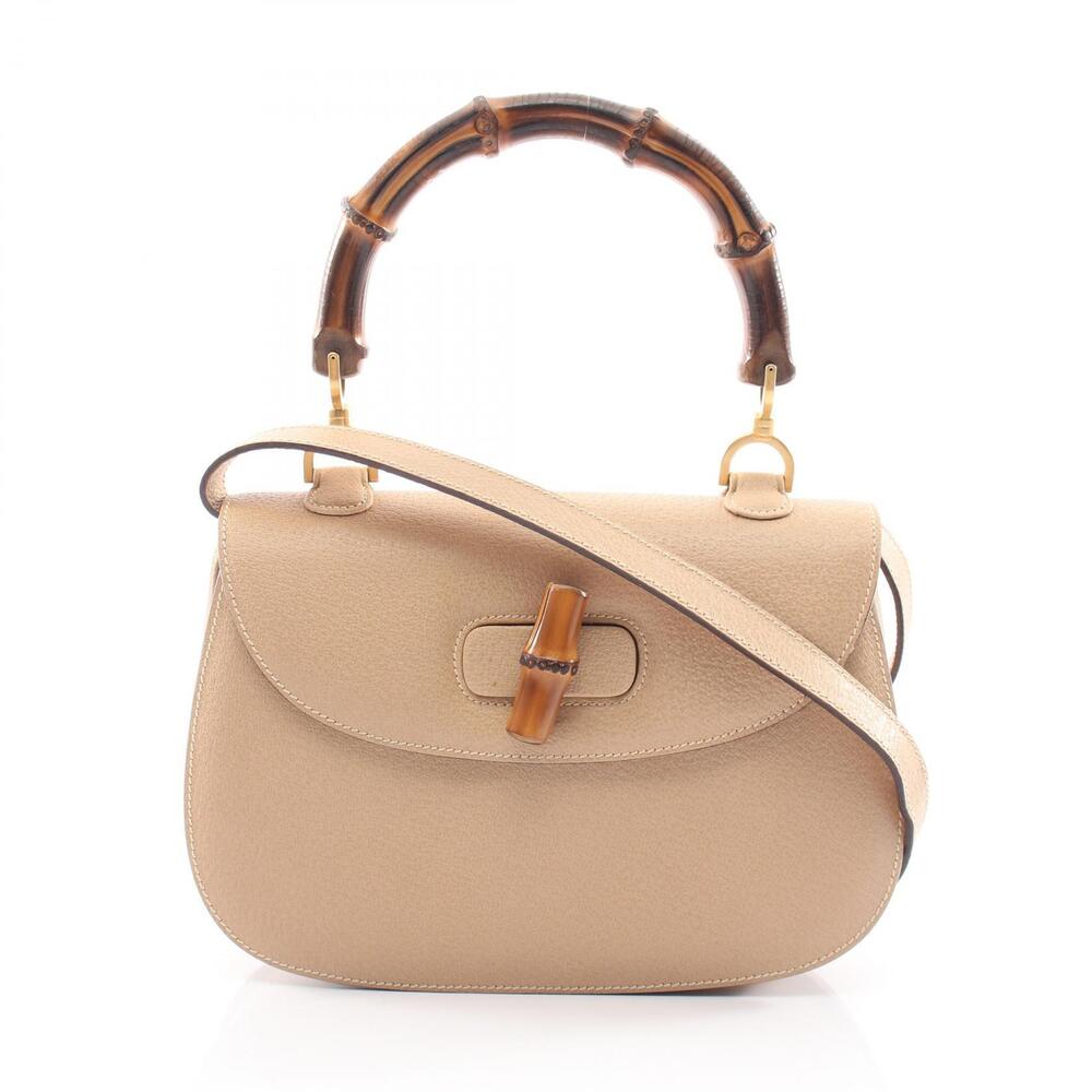 Gucci Bamboo Handbag Leather Beige Cream